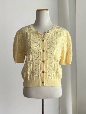 Joie Butter Yellow Short Sleeve Pointelle Knit Cardigan